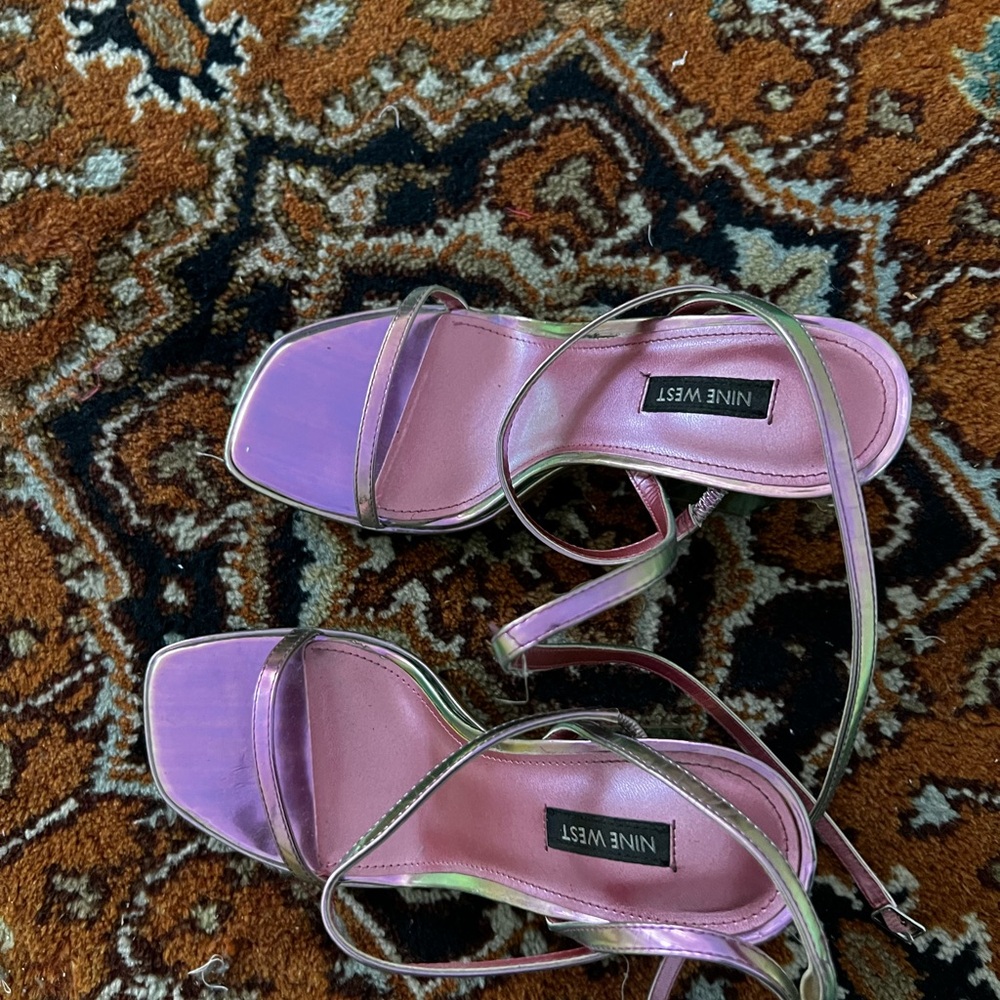 Nine West Metallic Iridescent Strappy Heeled Sandals